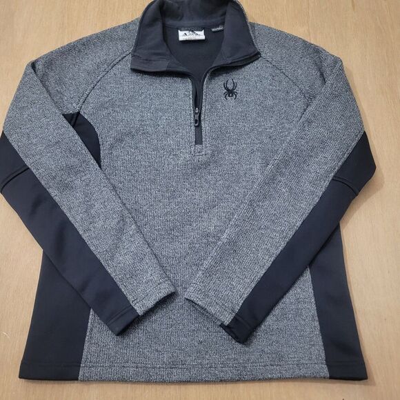 Spyder 1/4 Zip Pullover Sweater Size Medium Men's Gray & Black Fleece Lined - Picture 2 of 10